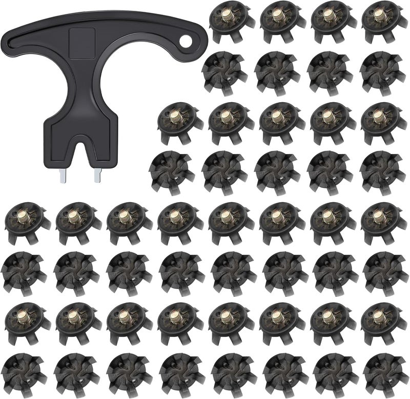 Acebirdie 51 Pcs Golf Shoe Spikes Replacements Set Includes 50 Shoe Cleats Replacement & 1 Black Cleats Spanner Metal Thread Screw 6 mm Dia Golf Accessories - Image 1